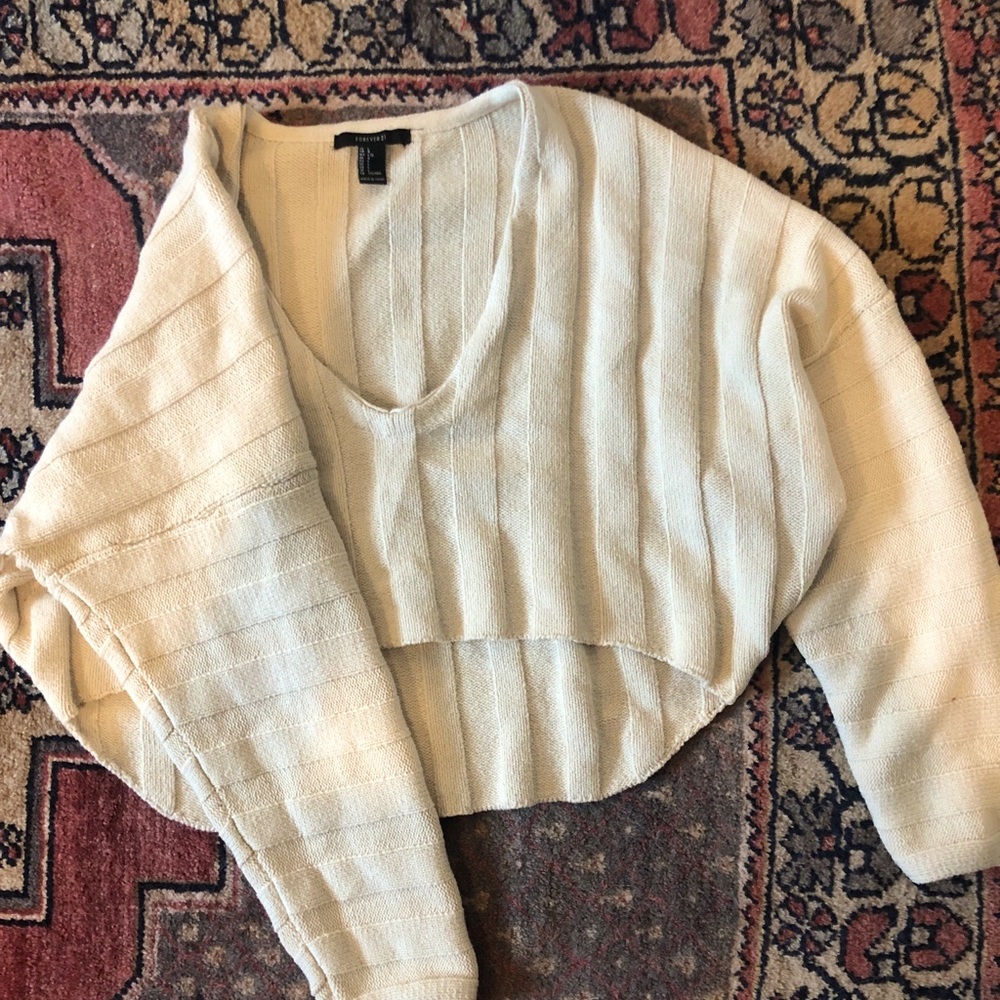 Forever 21 Cropped Cream Sweater Top